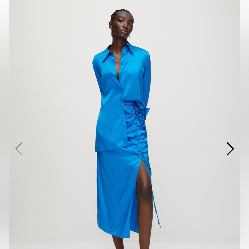 Satin Button-Down Top in Electric Blue